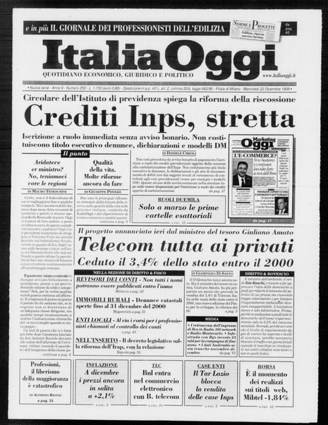 Italia oggi : quotidiano di economia finanza e politica